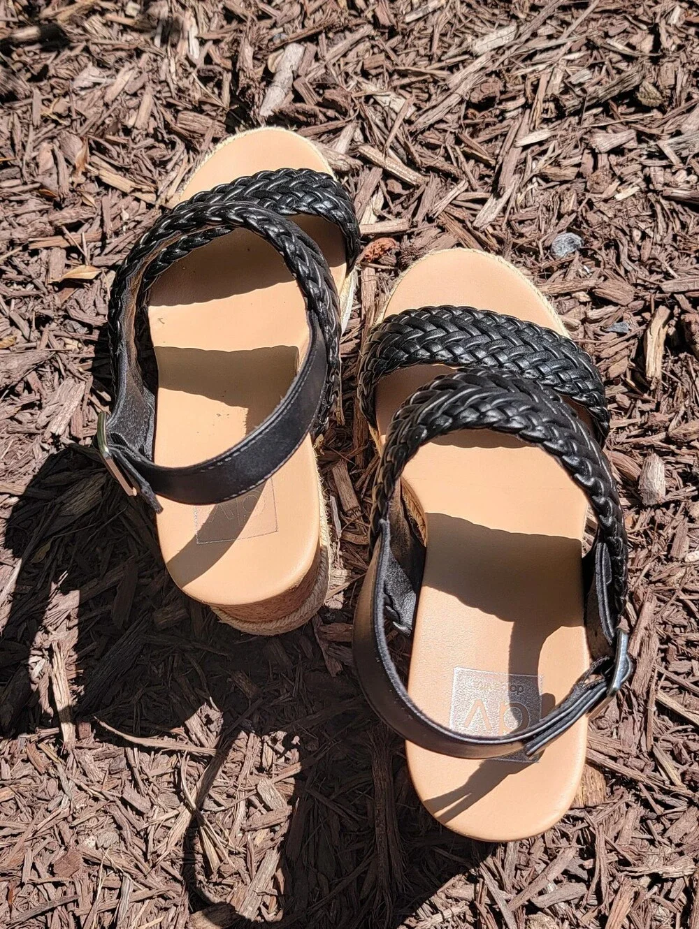 Woven Strap Wedge Sandals - Black